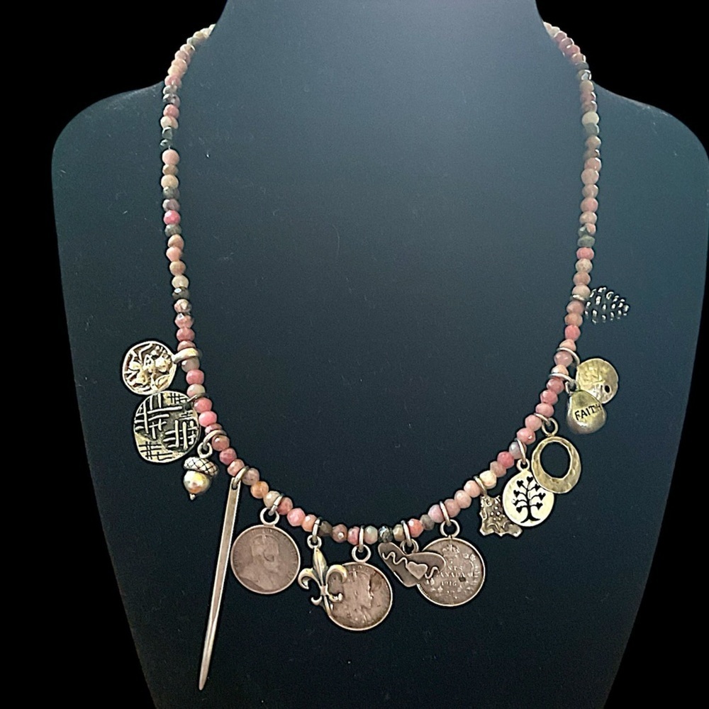 Vintage Victorian Fusion Edwardian Coin Sterling Silver Charm Necklace
